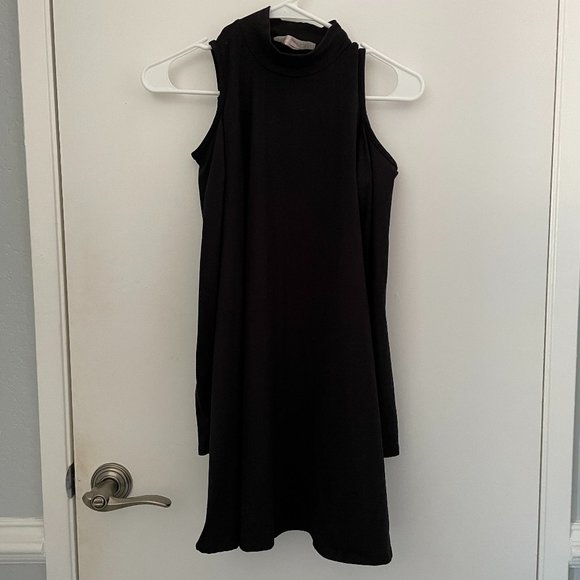 Planet Gold Longsleeve Mockneck Dress with Peekaboo Shoulders - Picture 2 of 4
